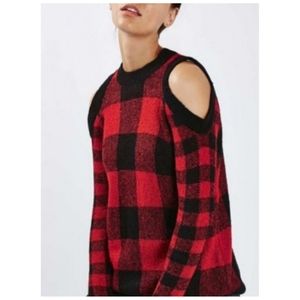Madison Lilly‎ Open Shoulder Plaid Sweater-NWT